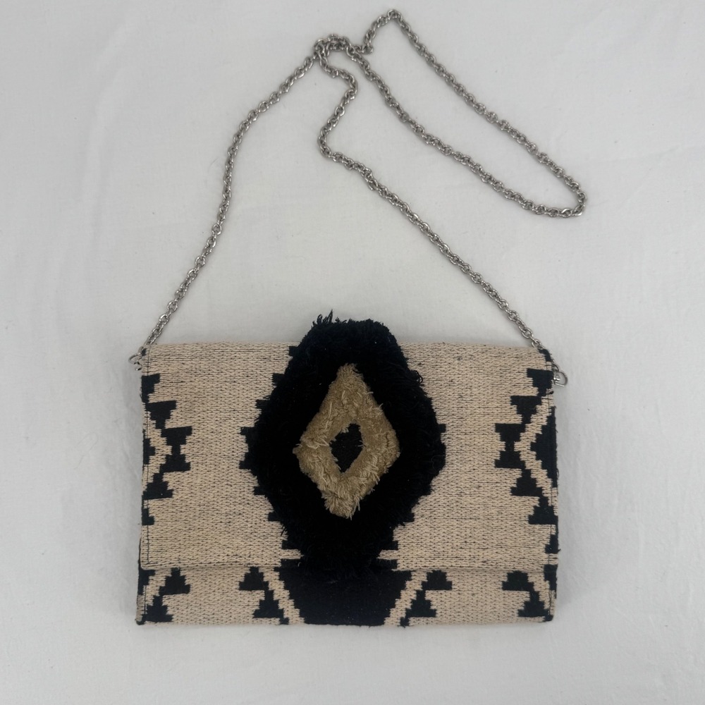 America & Beyond Aztec Tribal Woven Convertible Clutch Crossbody Bag Black/Cream